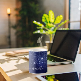 Blauwe glitter naam script elegant koffiemok