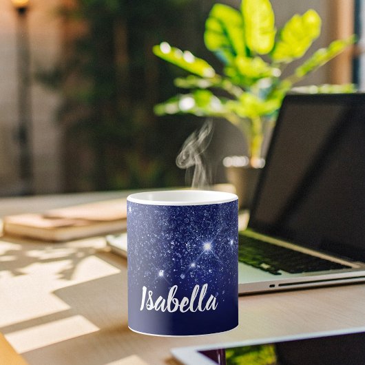 Blauwe glitter naam script elegant koffiemok