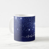 Blauwe glitter naam script elegant koffiemok (Voorkant links)