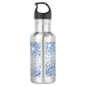 Blauwe glitter naam script elegant waterfles  (Achterkant)