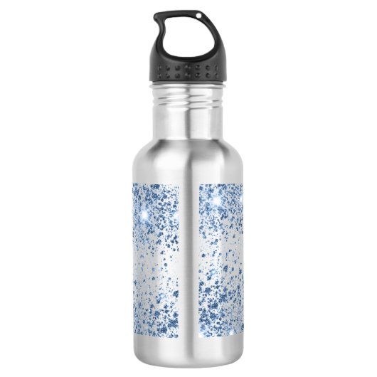 Blauwe glitter naam script elegant waterfles  (Achterkant)