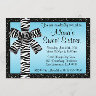 Blauwe glitter nodigt u uit met Zebra Print Bow Kaart
