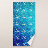Blauwe glitter ombre Blauwgroen sparkle Starfish P Badhanddoek (Badhanddoek)