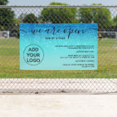 Blauwe glitter ombre logo blush roze We zijn open Spandoek (Insitu)