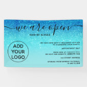 Blauwe glitter ombre logo blush roze We zijn open Spandoek (Horizontaal)