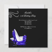 Blauwe glitter op hoge hoogte Zwarte Birthday Part Kaart (Achterkant)