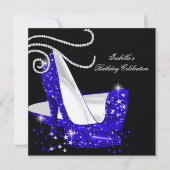 Blauwe glitter op hoge hoogte Zwarte Birthday Part Kaart (Voorkant)