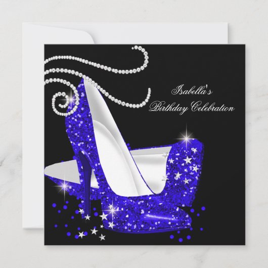 Blauwe glitter op hoge hoogte Zwarte Birthday Part Kaart (Voorkant)