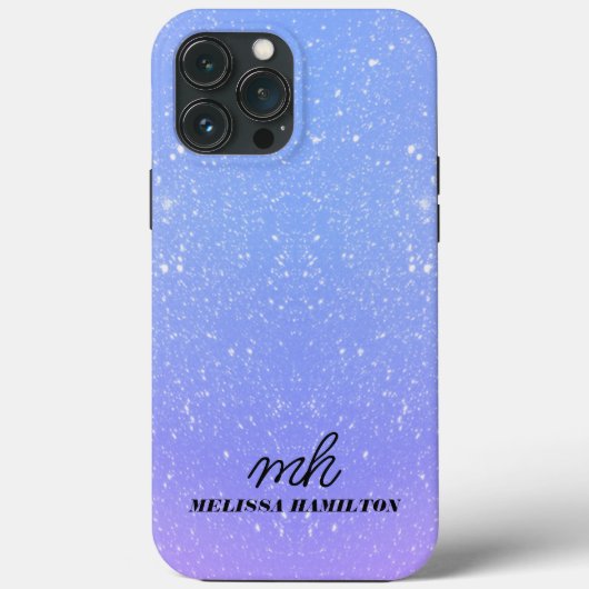 Blauwe glitter paarse chic monogrammed I telefoonh Case-Mate iPhone Case (Achterkant)