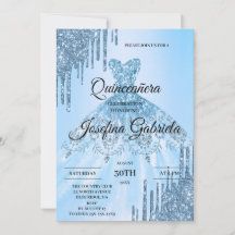 Blauwe Glitter Quinceañera Uitnodiging