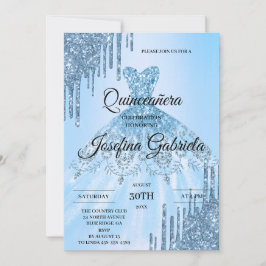 Blauwe Glitter Quinceañera Uitnodiging