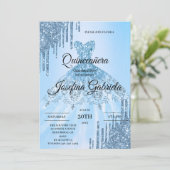 Blauwe Glitter Quinceañera Uitnodiging (Staand voorkant)