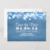 Blauwe glitter reeks lichten Save the date Aankondigingskaart (Voorkant / Achterkant)