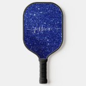 Blauwe glitter script naam pickleball paddle (Voorkant)