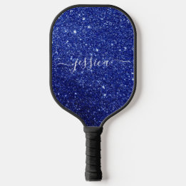 Blauwe glitter script naam pickleball paddle
