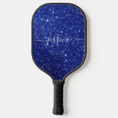 Blauwe glitter script naam pickleball paddle (Achterkant)