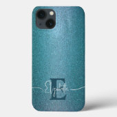 Blauwe glitter Stijlvolle trendy chique monogram Case-Mate iPhone Case (Achterkant)