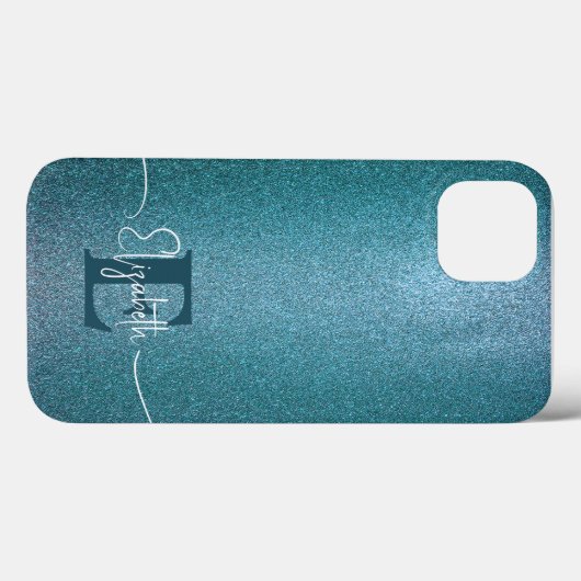 Blauwe glitter Stijlvolle trendy chique monogram Case-Mate iPhone Case (Achterkant (horizontaal))