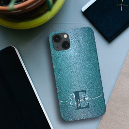 Blauwe glitter Stijlvolle trendy chique monogram Case-Mate iPhone Case
