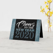 Blauwe Glitter Strepen, Nieuwjaar Groet Kaart (Gele Bloem)