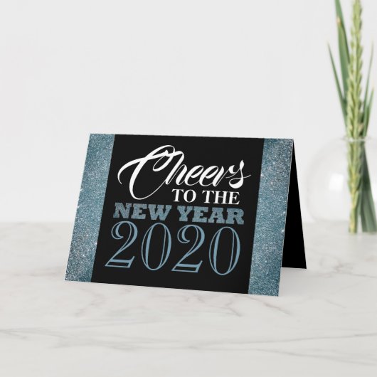 Blauwe Glitter Strepen, Nieuwjaar Groet Kaart (Voorkant)