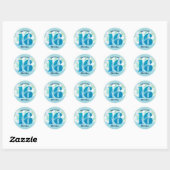 Blauwe Glitter Sweet 16 Verjaardag Ballonnen Scrip Ronde Sticker (Vel)