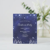 Blauwe glitter-uitnodiging voor kerstfeestfeest (Staand voorkant)