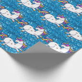 Blauwe glitter Unicorns Cadeaupapier (Hoek)