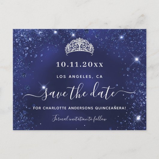 Blauwe glitter van de zeemacht van de Quinceanera, Aankondigingskaart (Voorkant)