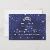 Blauwe glitter van de zeemacht van de Quinceanera Save The Date (Voorkant)