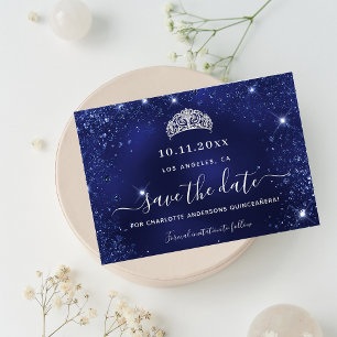 Blauwe glitter van de zeemacht van de Quinceanera Save The Date