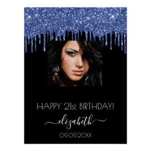 Blauwe glitter van het Birthday party druppelt fot Perfect Poster