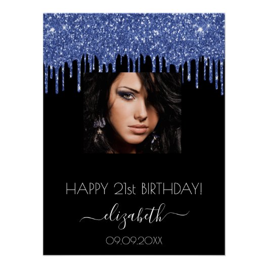 Blauwe glitter van het Birthday party druppelt fot Perfect Poster (Voorkant)