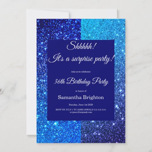 Blauwe Glitter Verjaardagsfeest Uitnodiging (Voorkant)