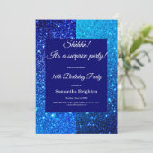 Blauwe Glitter Verjaardagsfeest Uitnodiging (Staand voorkant)
