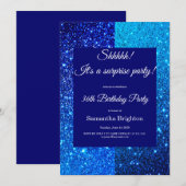 Blauwe Glitter Verjaardagsfeest Uitnodiging (Voorkant / Achterkant)