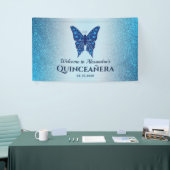 Blauwe Glitter Vlinder Quinceañera Spandoek (Beurs)