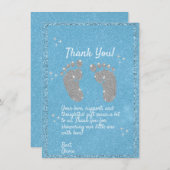 Blauwe Glitter Voetafdruk Baby Boy Bedankt Card (Voorkant / Achterkant)