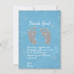 Blauwe Glitter Voetafdruk Baby Boy Bedankt Card