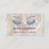 Blauwe Glitter Wimpers & Beige Crème Marmer Visitekaartje (Voorkant)