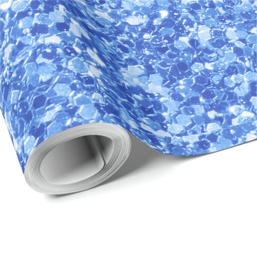 Blauwe glitter & witte sparkles textuur afdrukken cadeaupapier (Rol Hoek)