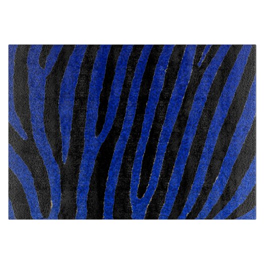 Blauwe glitter zebra strepen glazen snijplank (Voorkant)