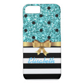Blauwe GLITTER Zwart polka dot GOUD BOW MONOGRAM Case-Mate iPhone Case (Achterkant)