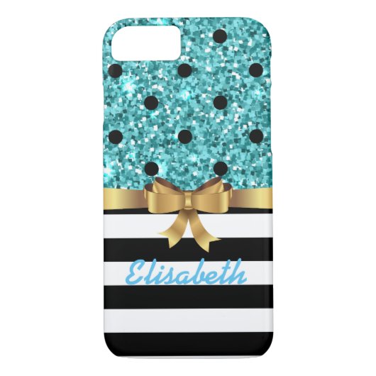 Blauwe GLITTER Zwart polka dot GOUD BOW MONOGRAM Case-Mate iPhone Case (Achterkant)
