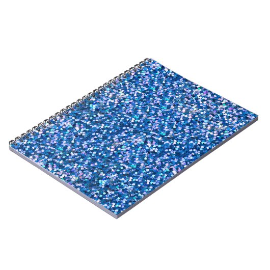 Blauwe glitterachtergrond. Achtergrond gevuld met  Notitieboek (Linkerzijde)