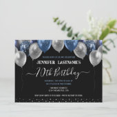 Blauwe Glitterballonnen 70ste verjaardagsfeestje Kaart (Staand voorkant)