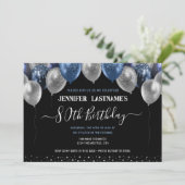 Blauwe Glitterballonnen 80ste verjaardagsfeestje Kaart (Staand voorkant)