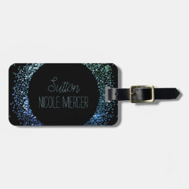 Blauwe glittercirkel bagagelabel