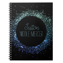 Blauwe glittercirkel notitieboek