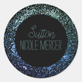 Blauwe glittercirkel ronde sticker